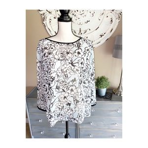 Loft Floral Blouse 3/4 sleeve Light Blue Large